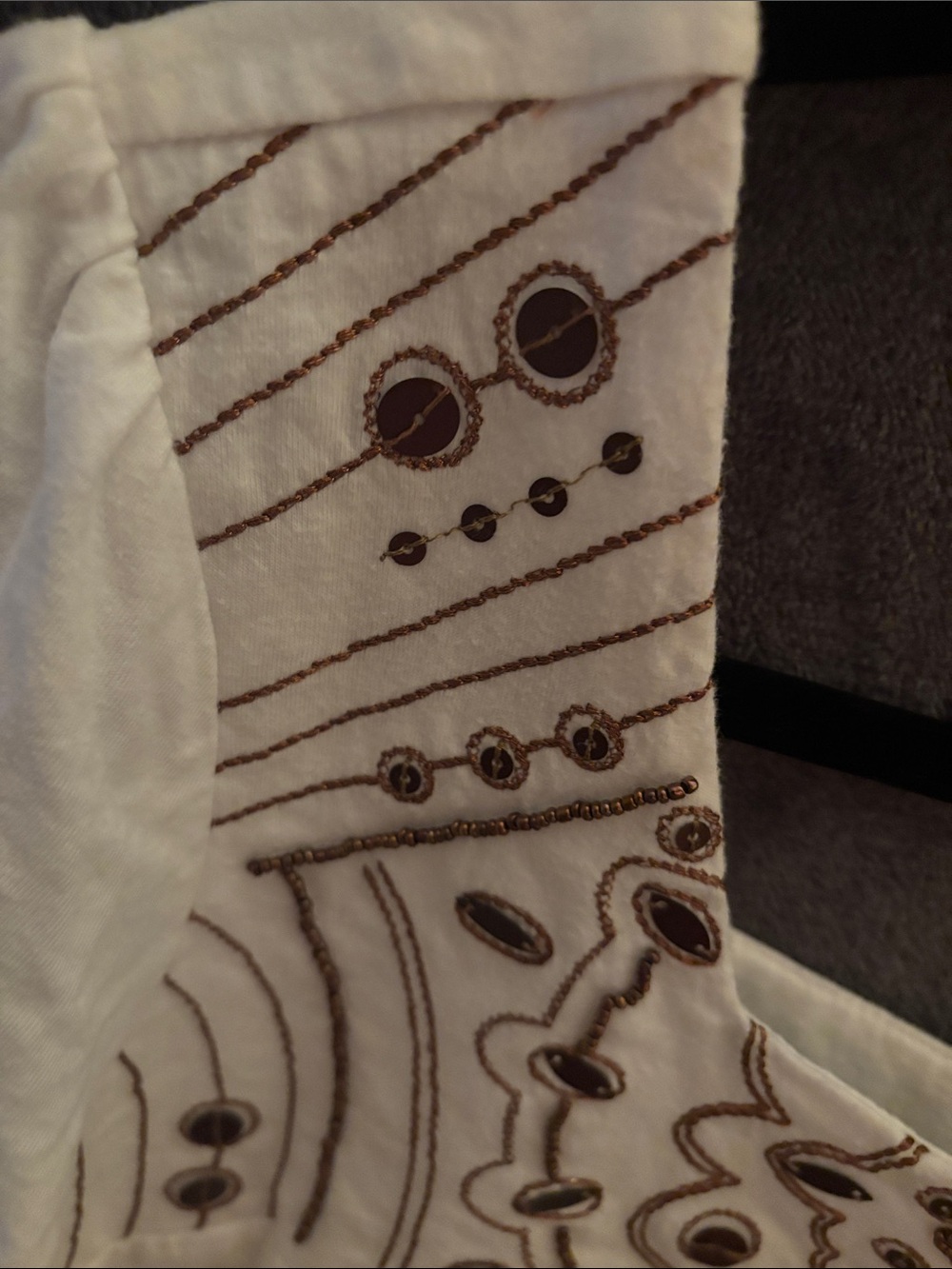 Embroidered Square-Neck Cotton Top - White with Brown Detail - Picture 7 of 7